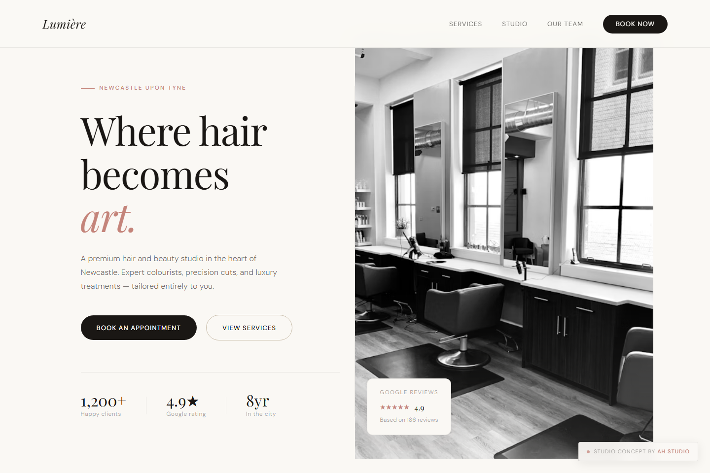 Screenshot of the Lumiere concept homepage