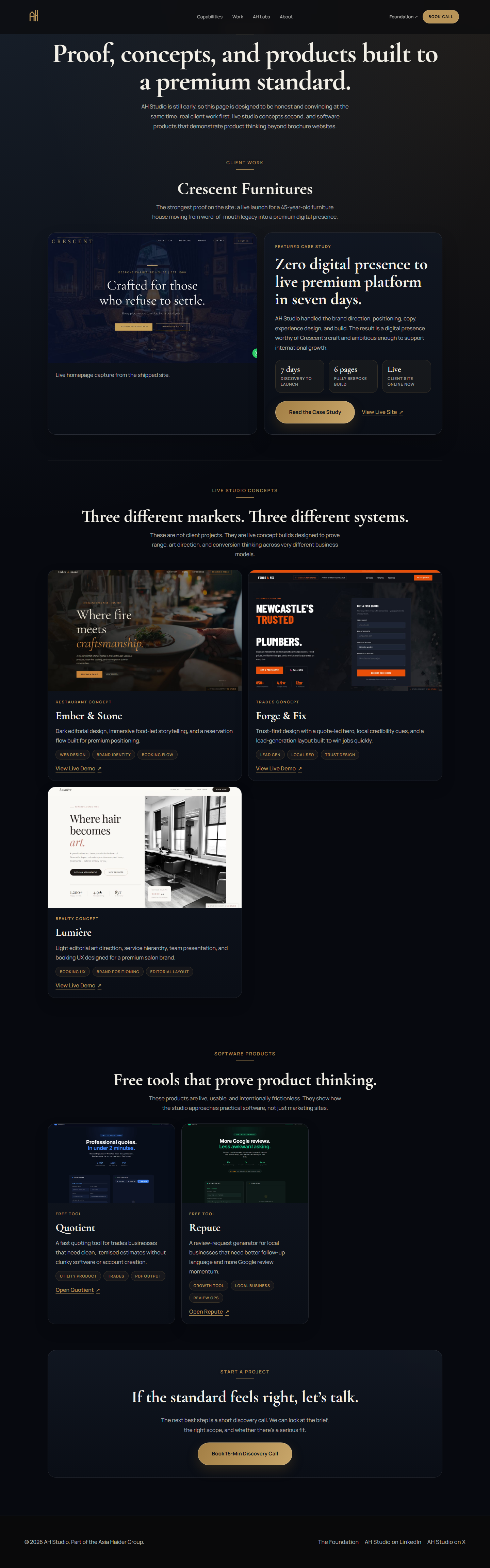 AH Studio work page preview showing structured proof